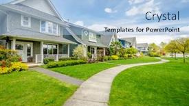 Presentation with north america - Beautiful presentation theme featuring perfect-neighbourhood-houses-in-suburb backdrop and a light blue colored foreground