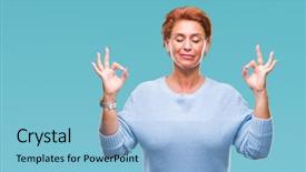  Presentation with meditation - Amazing theme having perfect peace - atrractive senior caucasian redhead woman backdrop and a light blue colored foreground