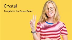  Presentation with two way street sign - PPT layouts consisting of perfect peace - beautiful young woman wearing glasses background and a  colored foreground