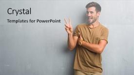  Presentation with young grey maine coon cat - PPT layouts having perfect peace - handsome young man over grey background and a  colored foreground