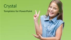  Presentation with victory - Audience pleasing theme consisting of perfect peace - young beautiful girl over isolated backdrop and a  colored foreground