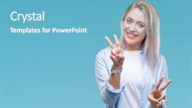  Presentation with victory - Slide set enhanced with perfect peace - young blonde woman over isolated background and a  colored foreground