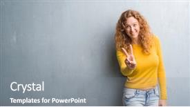  Presentation with grey - Theme enhanced with perfect peace - young redhead woman over grey background and a gray colored foreground