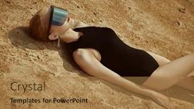  Presentation with landscape desert - PPT theme consisting of perfect-slim-blonde-girl-lies background and a coral colored foreground