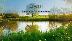  Presentation with tree river - Presentation theme featuring perfect-spring-scene-and-morning background and a light blue colored foreground