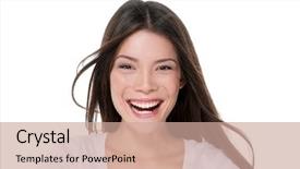  Presentation with asian - Presentation design consisting of perfect teeth in studio headshot background and a coral colored foreground