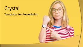  Presentation with glasses - PPT layouts having perfect timing - beautiful young woman wearing glasses background and a  colored foreground