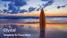  Presentation with sea shore - Presentation theme consisting of perfect timing - surfboard on the beach background and a ocean colored foreground