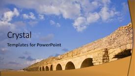  Presentation with aqueduct - Presentation with perfectly kept aqueduct of the roman period at coast of mediterranean sea in israel background and a light blue colored foreground