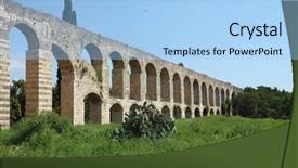  Presentation with aqueduct - Beautiful PPT theme featuring perfectly kept roman antique aqueduct on a green grassy meadow in the north of israel backdrop and a light blue colored foreground