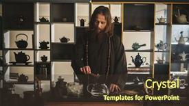  Presentation with tea - Audience pleasing slide deck consisting of perfomance - tea ceremony is perfomed backdrop and a tawny brown colored foreground