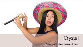  Presentation with young woman wearing boxer gloves - Audience pleasing slide set consisting of performanc - young attractive woman wearing sombrero backdrop and a  colored foreground