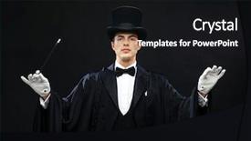  Presentation with magic wand - Beautiful PPT layouts featuring performance circus show concept - magician backdrop and a black colored foreground