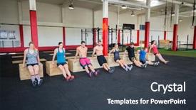  Presentation with performing arts stage - PPT theme enhanced with performance coaching - clients performing triceps dips background and a tawny brown colored foreground