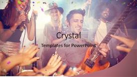  Presentation with performing arts stage - PPT theme having performance culture - flying colours against guitarist performing background and a coral colored foreground
