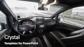  Presentation with winter road and branch - Presentation theme with performance dashboard - interior of car cabin background and a black colored foreground