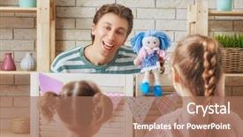  Presentation with kids loving bible - Beautiful presentation featuring performance in the puppet theater backdrop and a coral colored foreground