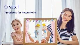  Presentation with mom kids - PPT layouts having performance in the puppet theater background and a sky blue colored foreground