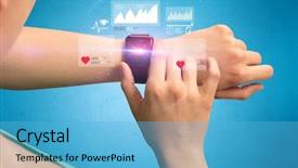  Presentation with smartwatch - Audience pleasing presentation design consisting of performance measurement - female hand with smartwatch backdrop and a light blue colored foreground
