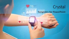  Presentation with measurement - PPT layouts with performance measurement - female hand with smartwatch background and a light blue colored foreground