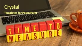  Presentation with cube - Audience pleasing slide set consisting of performance measurement - time to measure written backdrop and a tawny brown colored foreground