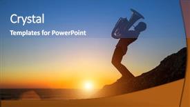  Presentation with sea shore - Presentation design having performance musician play tuba background and a teal colored foreground