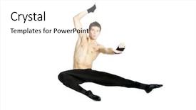  Presentation with floral border over white - Audience pleasing slides consisting of performance oriented - acrobat dancer jumping over white backdrop and a  colored foreground