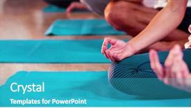  Presentation with gym - Presentation theme featuring performance race - group of people performing yoga background and a  colored foreground