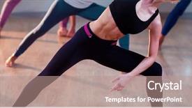  Presentation with exercise - Cool new presentation theme with performance race - portrait of people performing stretching backdrop and a coral colored foreground