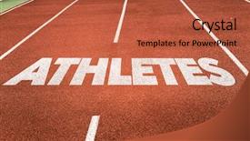  Presentation with venue - Audience pleasing theme consisting of performance venue - athletes written on running track backdrop and a red colored foreground