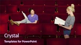  Presentation with theatre - Presentation featuring performance venue - two young women sitting background and a wine colored foreground