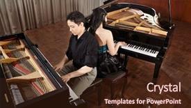  Presentation with people - PPT layouts with performance with two grand pianos background and a wine colored foreground