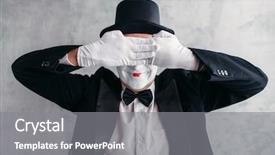  Presentation with makeup artist - Audience pleasing presentation design consisting of performer day - circus artist posing pantomime backdrop and a gray colored foreground