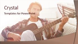  Presentation with performer - PPT theme featuring performer day - modern guy with guitar sitting background and a lemonade colored foreground