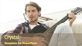  Presentation with performer - Slide deck enhanced with performer day - modern guy with guitar sitting background and a violet colored foreground