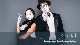  Presentation with pantomime - PPT theme consisting of performer day - pantomime actors posing with cigar background and a ocean colored foreground