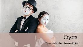  Presentation with mime - Presentation design enhanced with performer day - two mime actors performing background and a soft green colored foreground