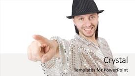  Presentation with performer - PPT theme featuring performer in shiny costume isolated background and a soft green colored foreground