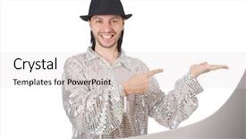  Presentation with performer - Cool new PPT layouts with performer in shiny costume isolated backdrop and a light gray colored foreground