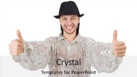  Presentation with performer - Cool new PPT theme with performer in shiny costume isolated backdrop and a light gray colored foreground