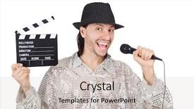  Presentation with performer - Audience pleasing presentation design consisting of performer in shiny costume isolated backdrop and a light gray colored foreground