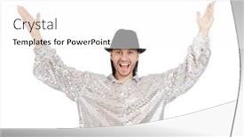  Presentation with performer - Presentation enhanced with performer-in-shiny-costume-isolated background and a white colored foreground