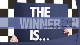 Presentation with checkered flag - PPT theme featuring performer month - winner is card with checkered background and a ocean colored foreground