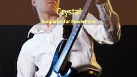  Presentation with performer - PPT theme with performer playing the guitar against dark background background and a tawny brown colored foreground