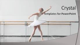  Presentation with performing arts - PPT theme enhanced with performing arts classes - beautiful ballerina rehearsal in ballet background and a light gray colored foreground
