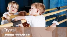  Presentation with exercise class - Audience pleasing PPT theme consisting of performing arts classes - boy ballet dancer doing exercise backdrop and a coral colored foreground