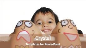  Presentation with human face set of faces - Slide set having performing arts theatre - little boy with painted comic background and a coral colored foreground