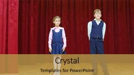  Presentation with performing arts - Colorful presentation enhanced with performing arts theatre - serious girl and happy boy backdrop and a gold colored foreground