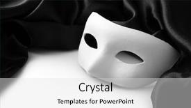  Presentation with theatre mask - PPT theme featuring performing arts theatre - white mask and black silk background and a light gray colored foreground