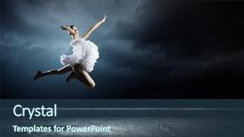  Presentation with sky - PPT theme featuring performing arts theatre - young girl dancer jumping high background and a ocean colored foreground